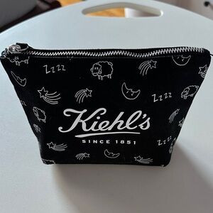 Kiehl's Black and White Zipper Pouch